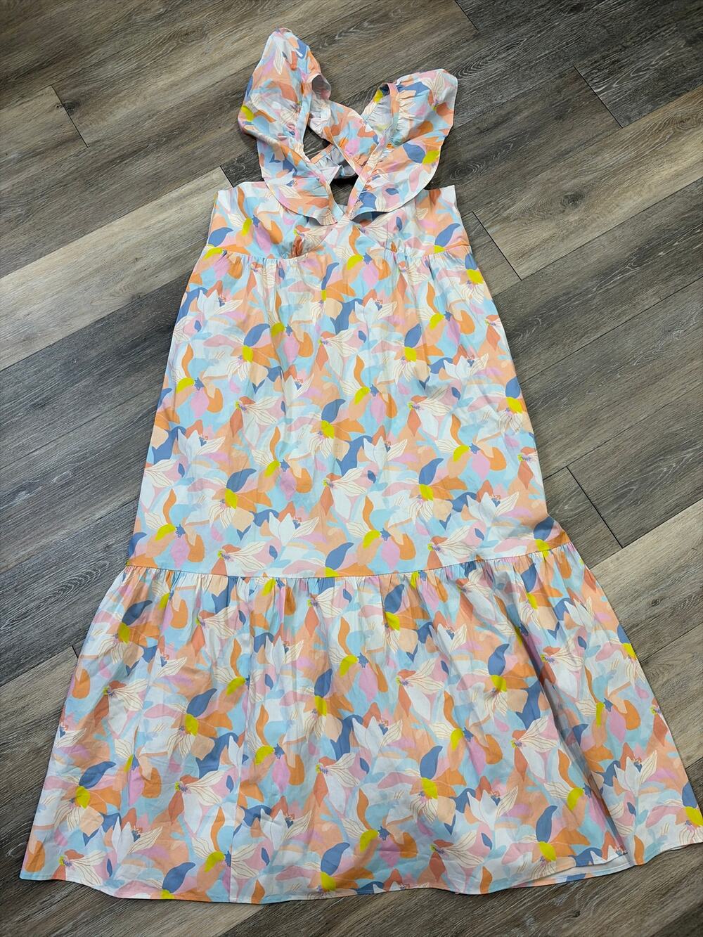 Mott50 Sun Protective Maxi Dress Large UPF50 Sleeveless Ruffle Tiered Hem